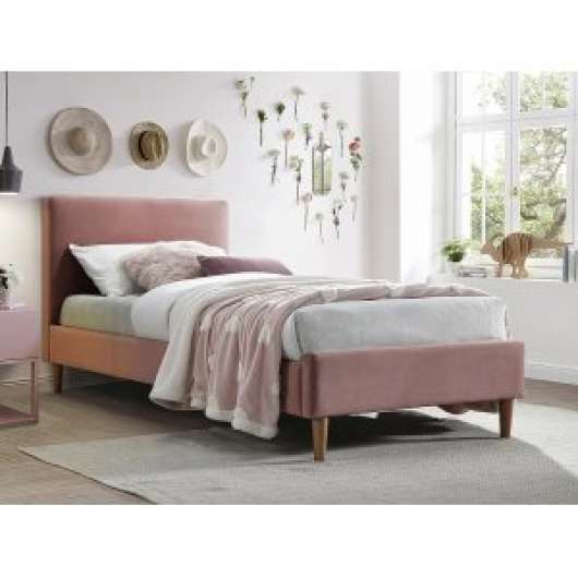 Acoma sängram 90x200 cm - Rosa sammet + Möbelvårdskit för textilier