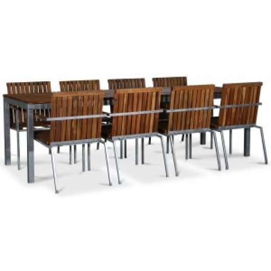 Alva matgrupp 250x90 cm inkl. 8 stolar - Teak / Galvaniserat stål + Möbelvårdskit för textilier - Utematgrupper, Utemöbelgrupper