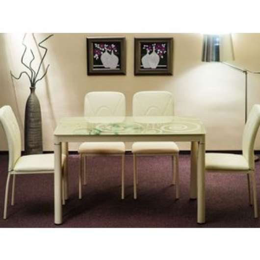 Anastasia 100 cm matbord - Krämvit - Matbord med glasskiva