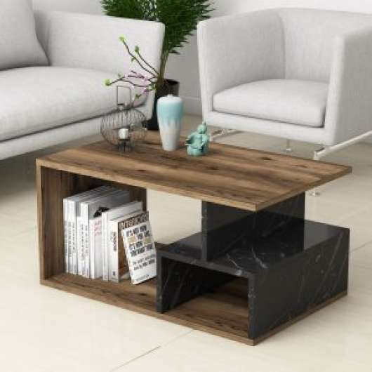 Arte soffbord 90 x 42 cm - Mörk valnöt/svart marmor + Fläckborttagare för möbler - Soffbord i trä, Soffbord, Bord