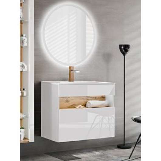 Badrumsmöbler Bahama 60 cm - vit - Tvättställ med spegel - Badrumspaket
