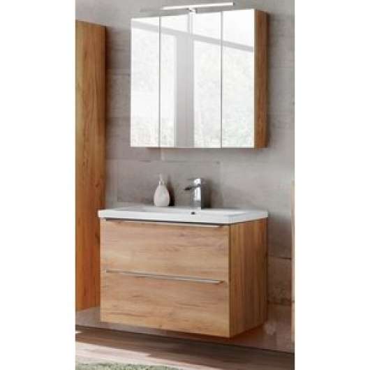 Badrumsmöbler Capri 80 cm - oak - Tvättställ med spegel - Badrumspaket, Badrumsmöbler