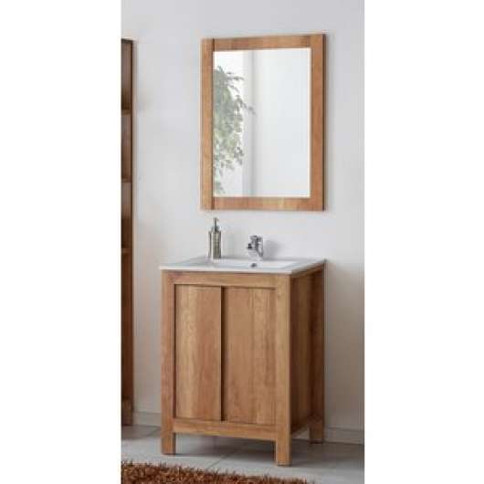 Badrumsmöbler Classic Oak 60 cm - Tvättställ med spegel - Badrumspaket