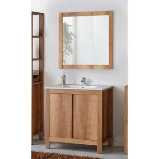 Badrumsmöbler Classic Oak 80 cm - Tvättställ med spegel - Badrumspaket