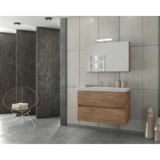 Badrumsmöbler Luxus 85 - Träfärgat med spegelskåp - Badrumspaket