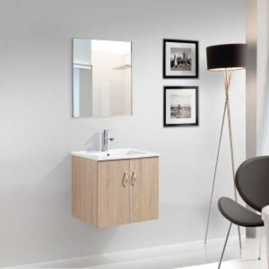 Badrumsmöbler Munchen - 60x46 - Tvättställ med spegel - Badrumspaket