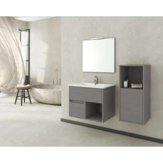 Badrumsmöbler Sorrento 65 - Cementfärgat med spegel- & sidoskåp - Badrumspaket