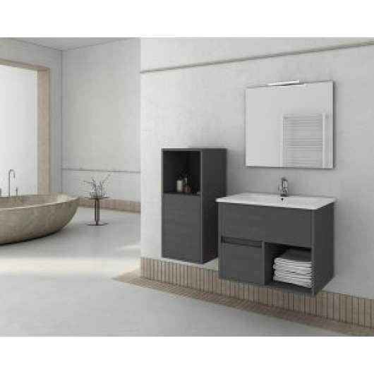 Badrumsmöbler Sorrento 65 - Grafitfärgat med spegel- & sidoskåp - Badrumspaket