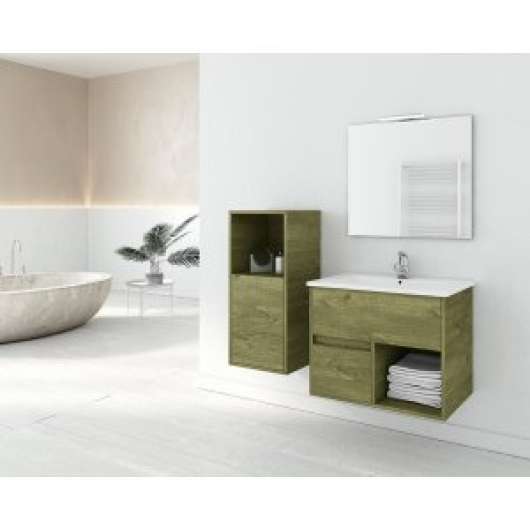 Badrumsmöbler Sorrento 65 - Naturfärgat med spegel- & sidoskåp - Badrumspaket