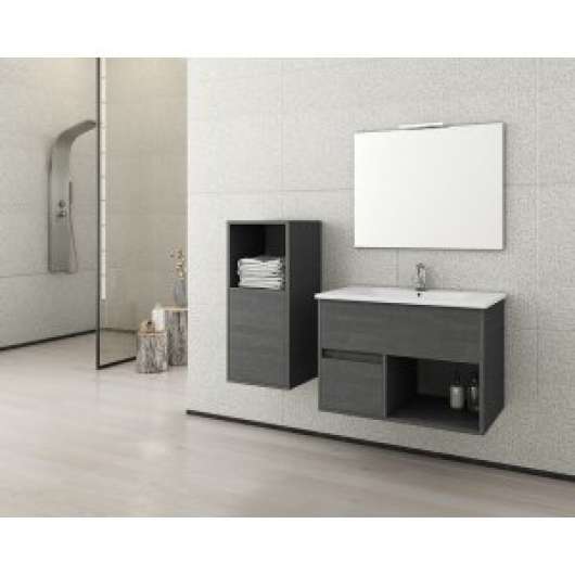 Badrumsmöbler Sorrento 75 - Grafitfärgat med spegel- & sidoskåp - Badrumspaket
