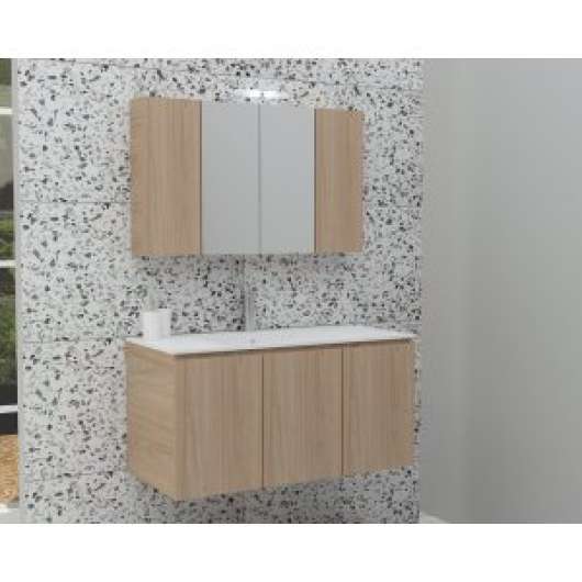 Badrumsmöbler Verona 100 - Beige med spegelskåp - Badrumspaket
