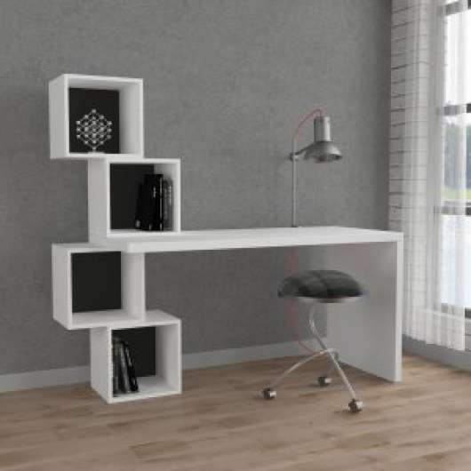 Balance skrivbord 157,5x60 cm - Vit/antracit - Skrivbord med hyllor | lådor, Skrivbord, Kontorsmöbler