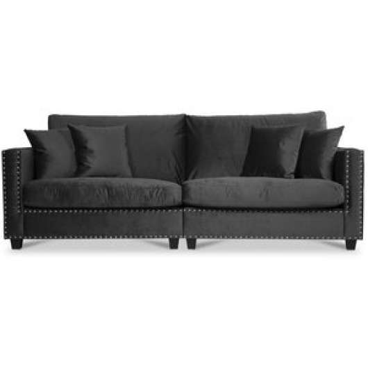 Bellino 4-sits soffa i svart sammet med nitar + Möbelvårdskit för textilier - 3-sits soffor