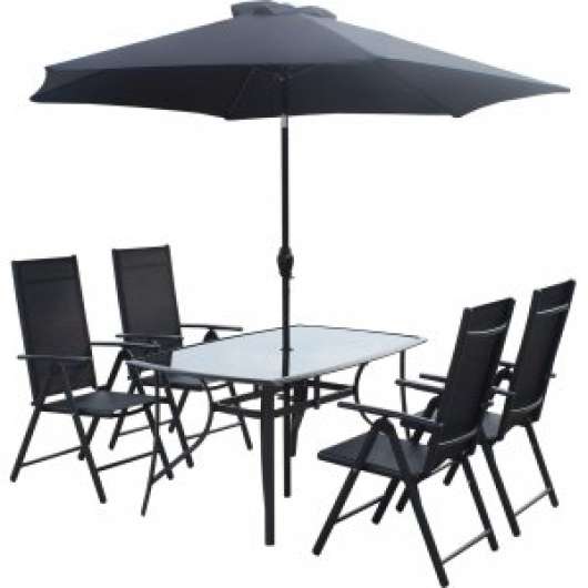 Bjurvik matgrupp bord med 4 st stolar plus parasol By Martinsen Utematgrupper