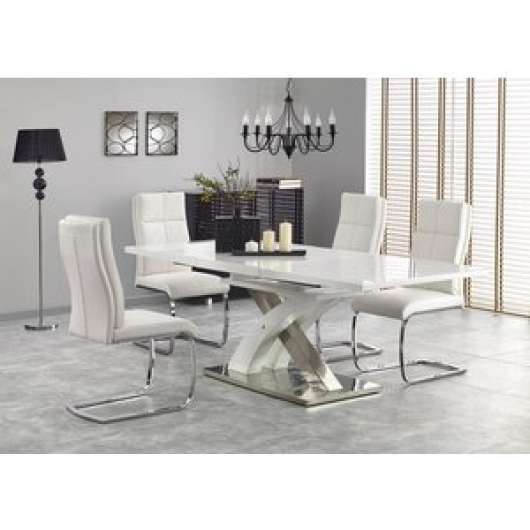 Bonita förlängningsbart matbord i vit högglans - Matbord med glasskiva