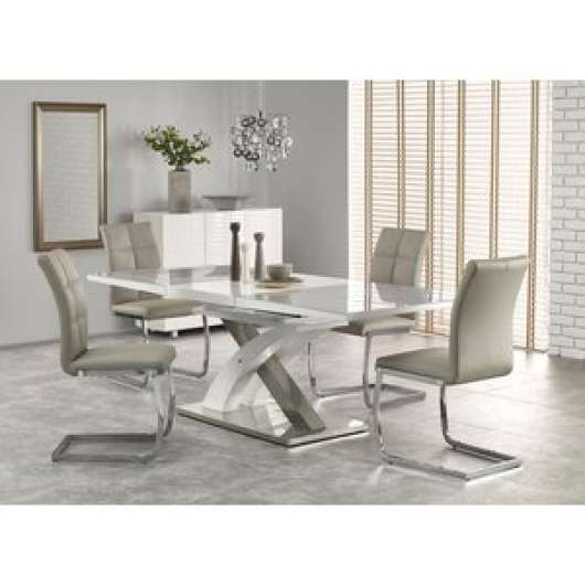 Bonita förlängningsbart matbord i vitt och grått högblank - Matbord med glasskiva, Matbord, Bord
