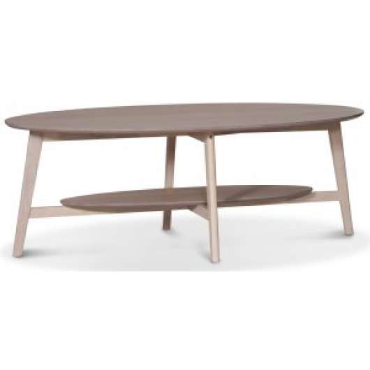 Bridge ovalt soffbord i whitewash med hylla + Fläckborttagare för möbler - Soffbord i trä, Soffbord, Bord
