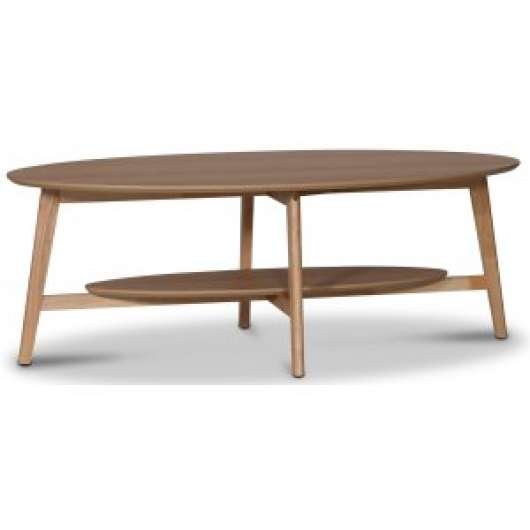 Bridge ovalt soffbord med hylla 140 cm - Ekfanér + Möbeltassar - Soffbord i trä, Soffbord, Bord