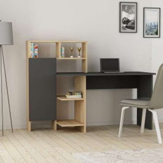 Buggy skrivbord 135,9x60 cm - Antracit/ek - Skrivbord med hyllor | lådor, Skrivbord, Kontorsmöbler