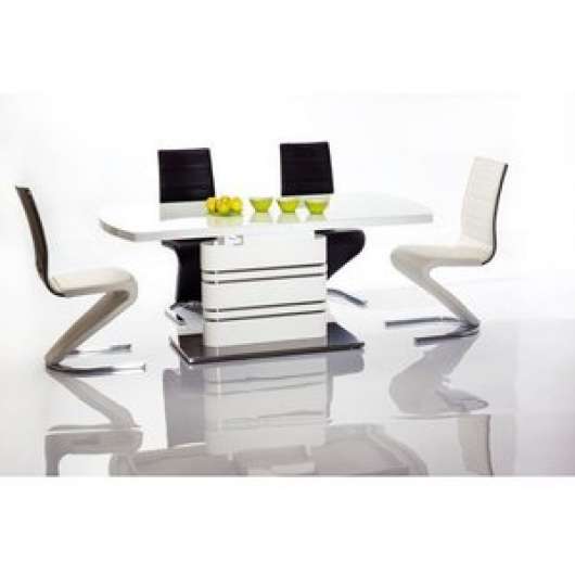 Celeste utdragbart matbord i vit högglans 90x180-220 cm - Matbord med glasskiva