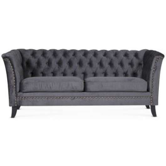 Chesterfield Liverpool 2-sits soffa - Mörkgrå sammet + Möbelvårdskit för textilier