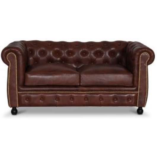Chesterfield Old England 2-sits soffa - antikbehandlat skinn + Lädervårdskit - 2-sits soffor, Soffor