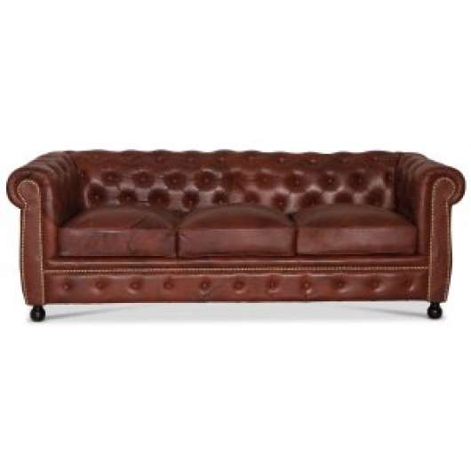 Chesterfield Old England 3-sits soffa - antikbehandlat skinn + Lädervårdskit - 3-sits soffor