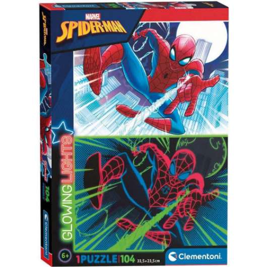 Clementoni - Glowing Lights Marvel Spider-Man-pussel. 104 bitar