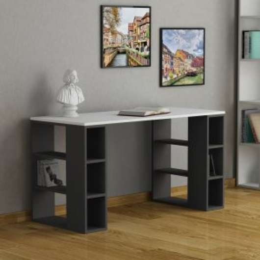 Colmar skrivbord 140 x 60 cm /antracit - Skrivbord med hyllor