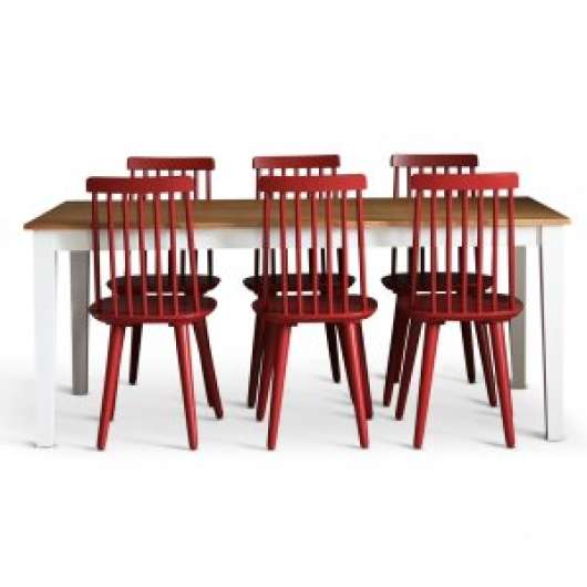 Dalsland matgrupp: Matbord i Ek / Vit med 6 st röda Pinnstolar - Matgrupper