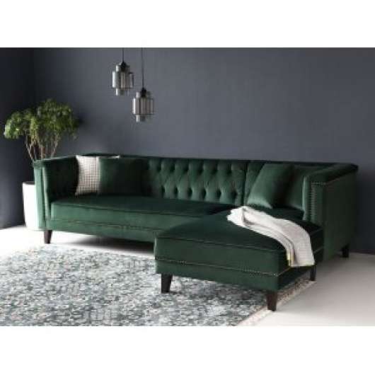 Dotto divansoffa med nitar - Grön sammet + Fläckborttagare för möbler - Soffor med divan