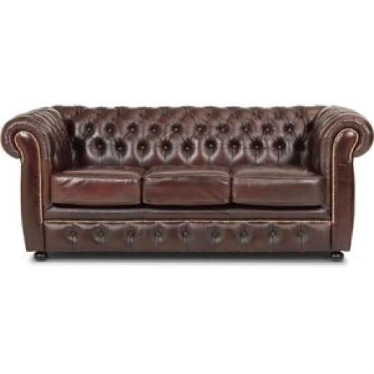 Dublin Chesterfield 3-sits soffa brunt läder + Lädervårdskit - 3-sits soffor
