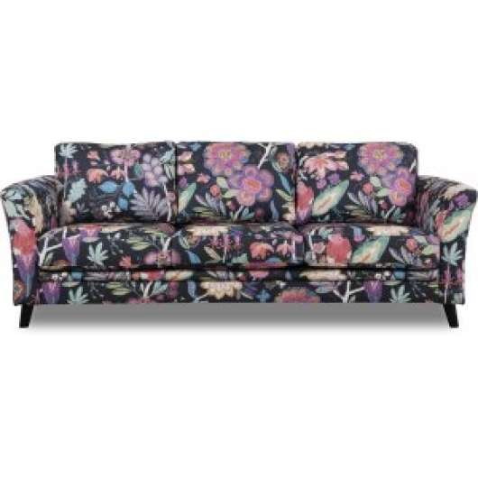 Ekerö 3-sits blommig soffa - Eden Parrot Black + Möbelvårdskit för textilier - 3-sits soffor