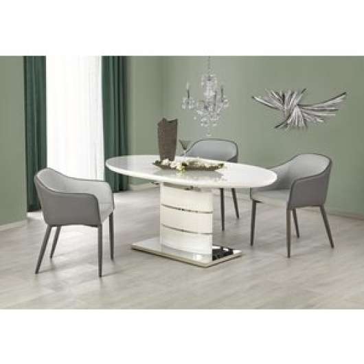 Evangeline ovalt förlängningsbart matbord i vit högglans / Krom - Runda matbord, Matbord, Bord