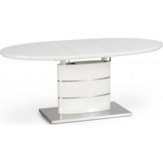 Evangeline ovalt förlängningsbart matbord i vit högglans / Krom