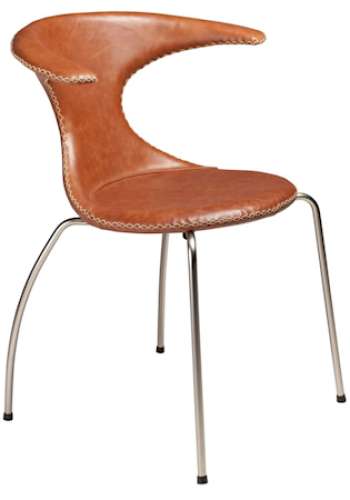 Flair stol – Ljusbrunt läder, kromade ben