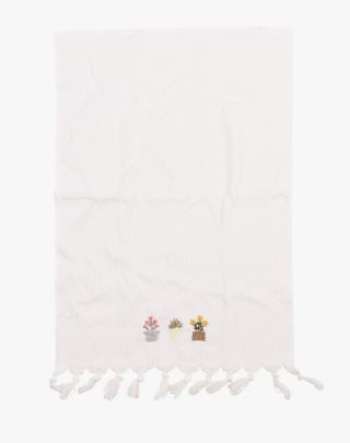 Flowerpot Embroidery handduk  vit