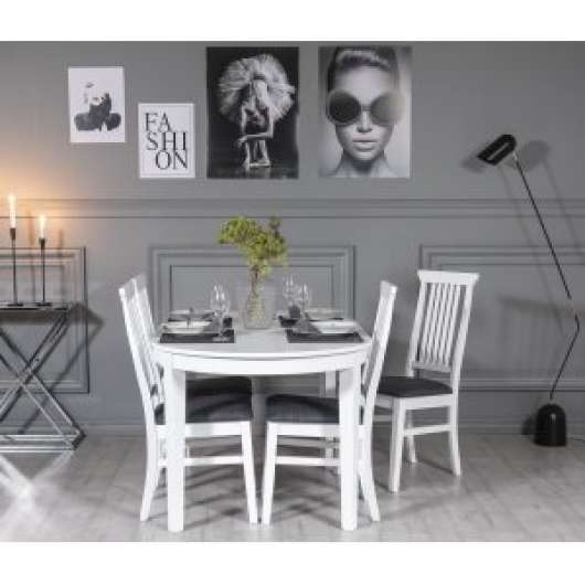 Gåsö matgrupp: Ovalt bord 160/210 cm inklusive 4 Måsö stolar - Vit/Grå