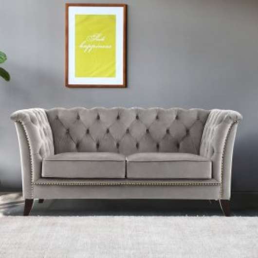 Henry Chesterfield 2-sits soffa i grå sammet + Fläckborttagare för möbler - 2-sits soffor