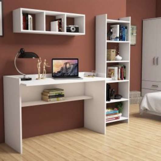 Hera skrivbord med bokhylla 118x58 cm - Vit - Skrivbord med hyllor | lådor, Skrivbord, Kontorsmöbler