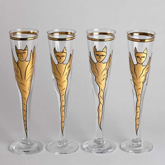 Kosta Boda - SÅLD Champagneglas "Goldie" Ulrica Hydman Vallien 4 st