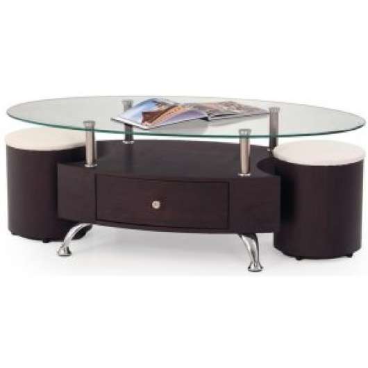 Meeting soffbord inklusive sittpallar 120 x 65 cm - Wenge - Glasbord, Soffbord, Bord