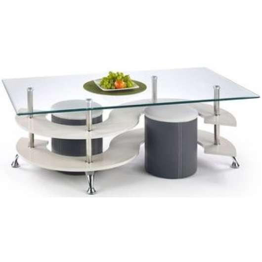 Meeting soffbord inklusive sittpallar 130 x 70 cm - Mörk grå/grå + Möbeltassar - Glasbord, Soffbord, Bord