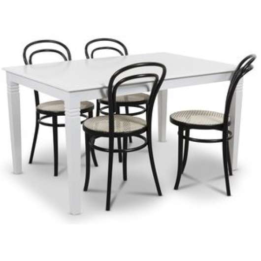 Mellby matgrupp 140 cm bord med 4 st svarta Thonet No14 stolar - Vit / Svart - Matgrupper