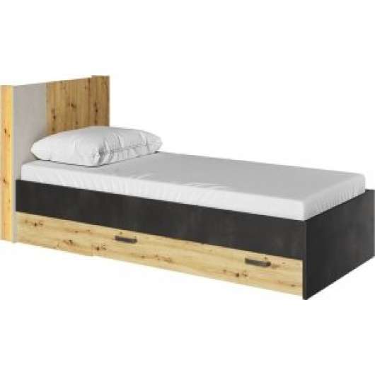 Qubic säng 90x200 cm - Artisan ek/grå/svart - Enkelsängar
