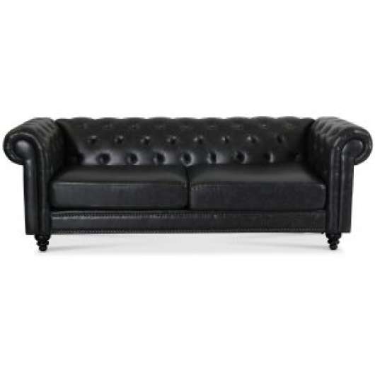 Royal Chesterfield 3-sits soffa svart konstläder + Matt- och textilrengöring - 3-sits soffor