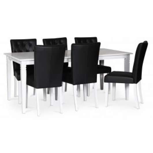 Sandhamn matgrupp 180x95 cm bord med 6 st Crocket matstolar i svart PU + Fläckborttagare för möbler