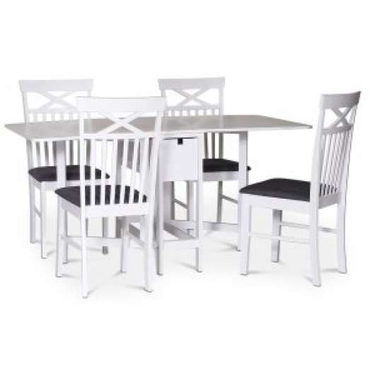 Sandhamn matgrupp Klaffbord med 4 st Sofiero stolar med kryss i ryggen