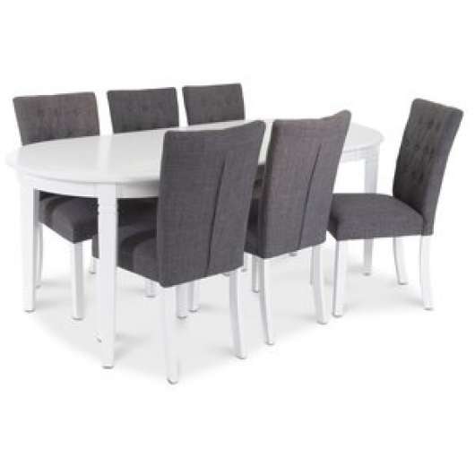 Sandhamn Matgrupp Ovalt bord med 6 st Crocket stolar i Grått tyg + Fläckborttagare för möbler