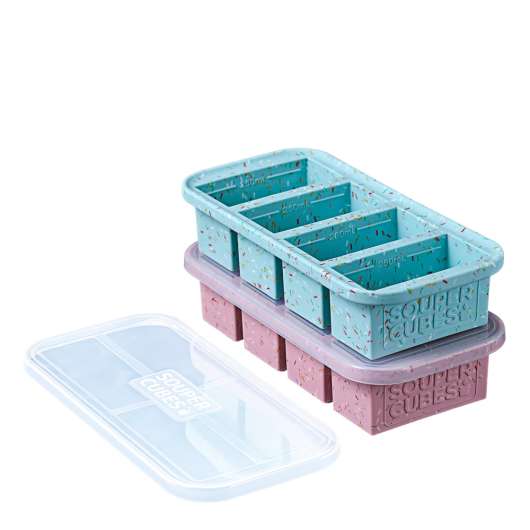 Souper Cubes - Matförvaring och Lock Silikon 1-cup 4x250 ml 2-pack Blå/Röd